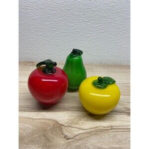 Art Glass Hand Blown Set Of 3 Unbranded Fruits Pear And Apples